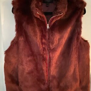 J. Crew Faux Fur Vest in Burgundy